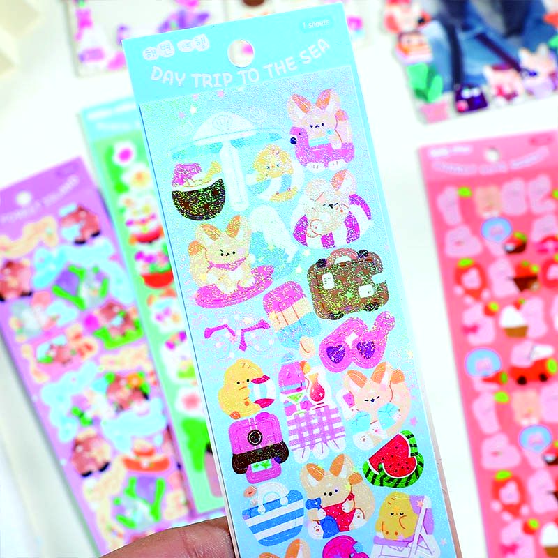 1 Tấm Sticker Dán Trang Trí Sổ Tay Hình Cô Gái Hoạt Hình Phong Cách Hàn Quốc