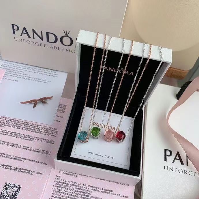 Pandora Dây Chuyền Mạ Bạc 925 Đính Đá Quý Sang Trọng