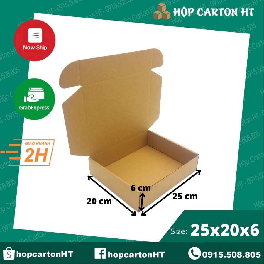 Hộp Carton Nắp Gài 25x20x6 Thùng Giấy Nắp Cài Đóng Hàng Quần Áo, Quà Tặng Handmade - Hộp Carton HT