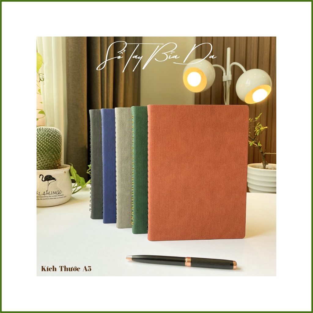 Sổ Tay Da A5 - Giấy Nhật 200 Trang - Màu Xám Đậm