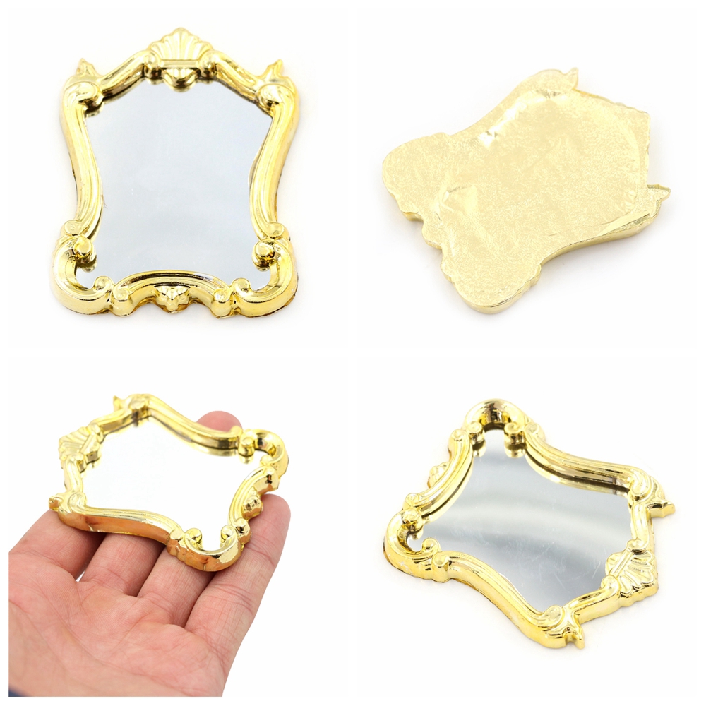 L1 European Style Toy Round Square Vintage Bathroom Furniture Dollhouse Ornament Miniature Retro Mirror
