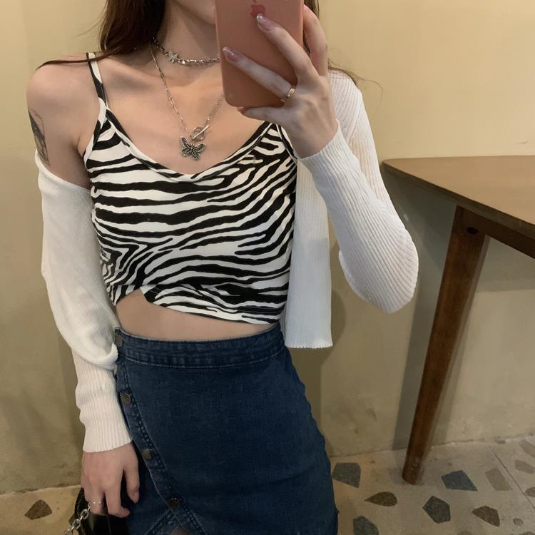 COZOK Áo Tank Top Sát Nách Form Ôm Họa Tiết Ngựa Vằn Phong Cách Hàn Quốc