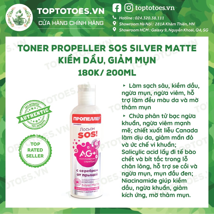 Toner Propeller SOS Silver Matte kiềm dầu, giảm mụn