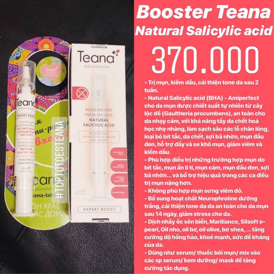 Booster Teana Natural Salicylic acid trị mụn và cải thiện tone da sau 2 tuần
