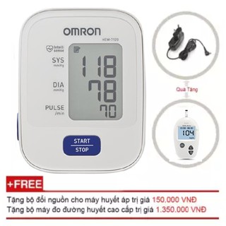 Máy đo huyết áp Omron Hem 7120 + Tặng máy đo đường huyết Safe-Accu + Tặng bộ đổi nguồn
