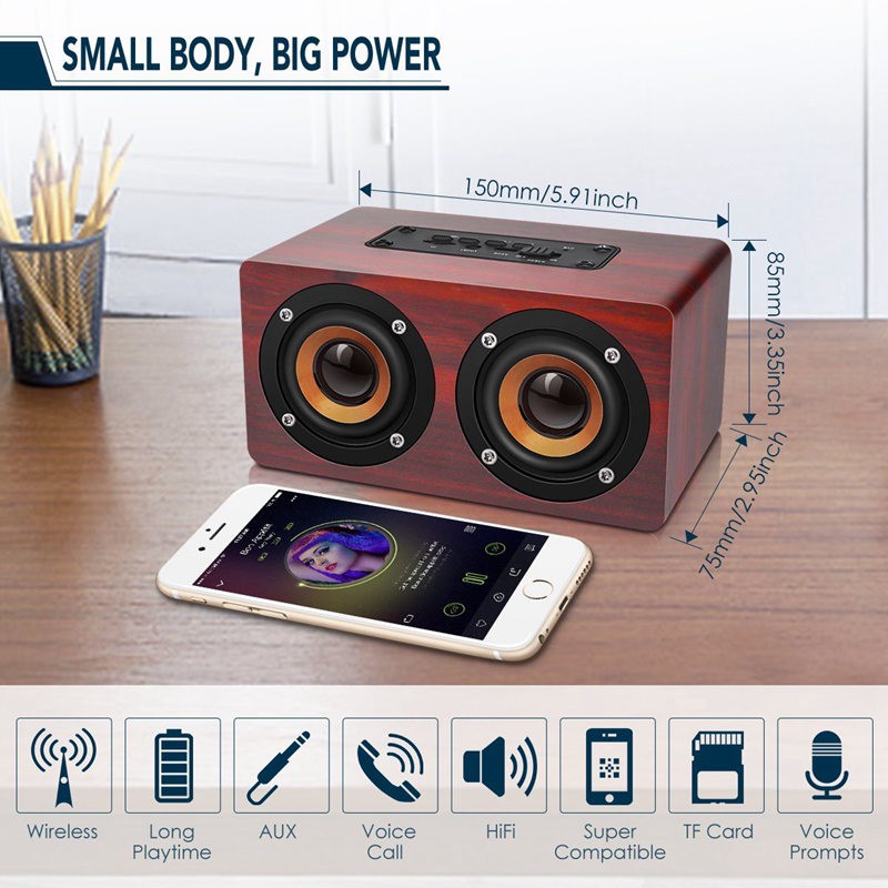 Loa không dây Bluetooth 3D âm thanh HIFI sống động kiểu dáng gỗ cổ điển kèm phụ kiện
