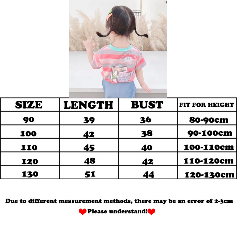 Áo Thun Tay Ngắn Kẻ Sọc Họa Tiết Hoạt Hình Phong Cách Hàn Quốc Cho Bé Gái