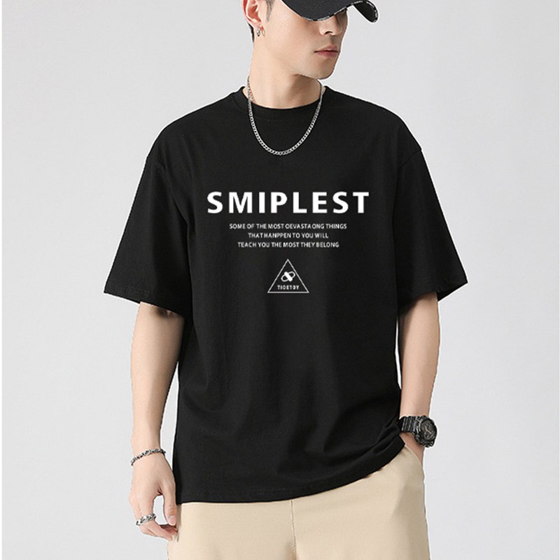 Áo thun nam nữ unisex tay lỡ phông form rộng teen cổ tròn oversize cotton SMIPLES giá rẻ màu đen trắng tee pull freesize