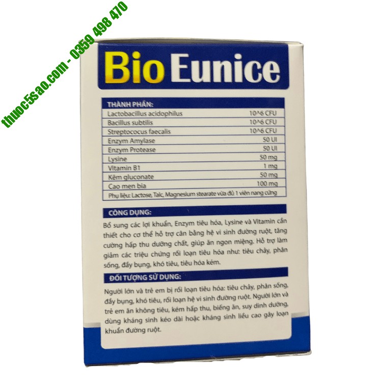 Men Tiêu Hóa Bio Eunice Giúp Bổ Sung Lợi Khuẩn Hỗ Trợ Cân Bằng Hệ Tiêu Hóa Hộp 100 Viên