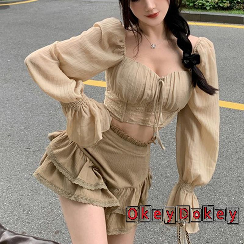 Áo Croptop Tay Dài Phối Ren Xuyên Thấu Thời Trang Quyến Rũ Cho Nữ