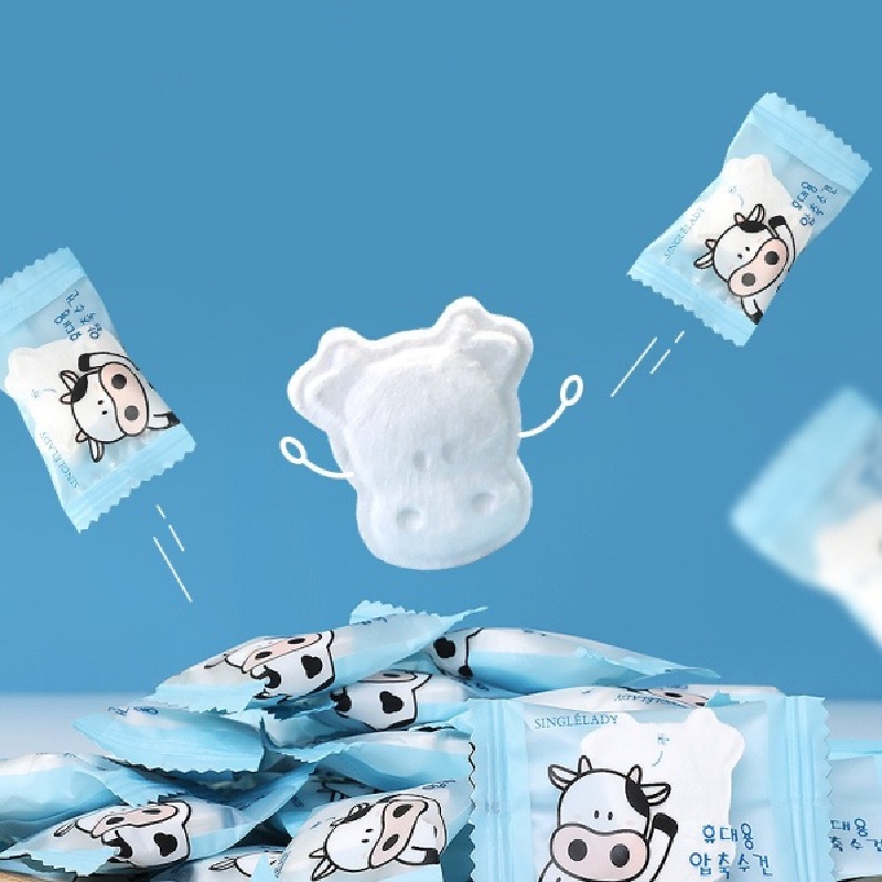 (1 Viên) Khăn Giấy Nén Hàn Quốc Phiên Bản Hoạt Hình Con Bò Sữa Đa Năng Tiện Dụng- Phiên Bản Giới Hạn