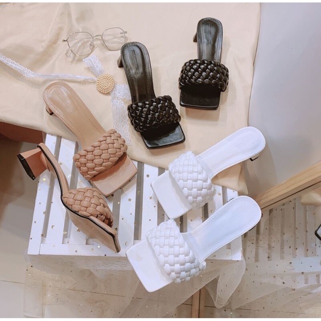 Guốc đan dây gót dẹt 3p siêu sang