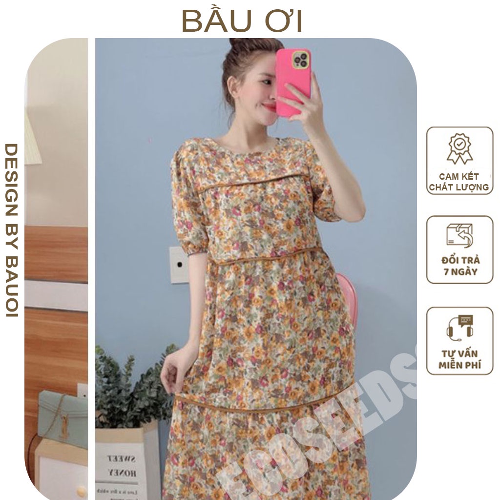 [BAUOII V81] VÁY BẦU CÔNG SỞ THỜI TRANG HÀN QUỐC THIẾT KẾ HOA NHÍ SANG CHẢNH - ĐẦM BẦU BABYDOLL MÙA HÈ CÓ NƠ CỔ ĐIỆ ĐÀ
