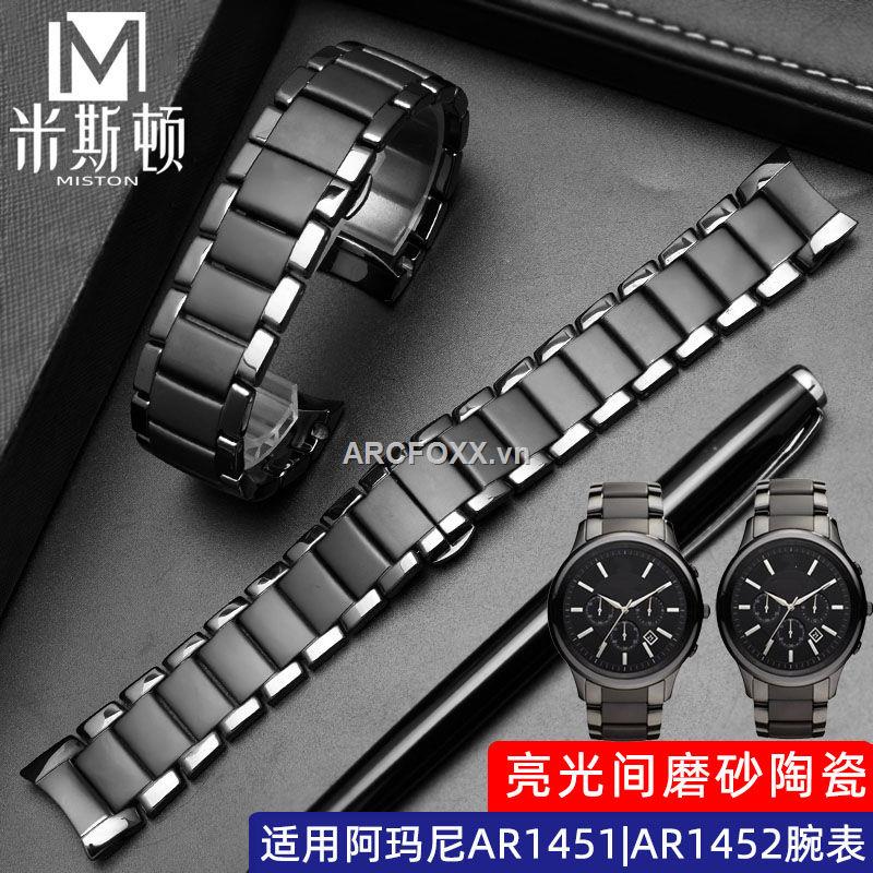 Dây đeo đồng hồ thể thao AR1452 AR1451 bằng sứ màu đen sáng đục cho nam