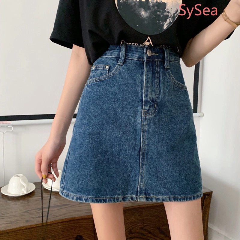 Chân Váy Ngắn Midi Denim Eo Cao Thời Trang Mùa Hè Phong Cách Cổ Điển Dành Cho Nữ Sinh