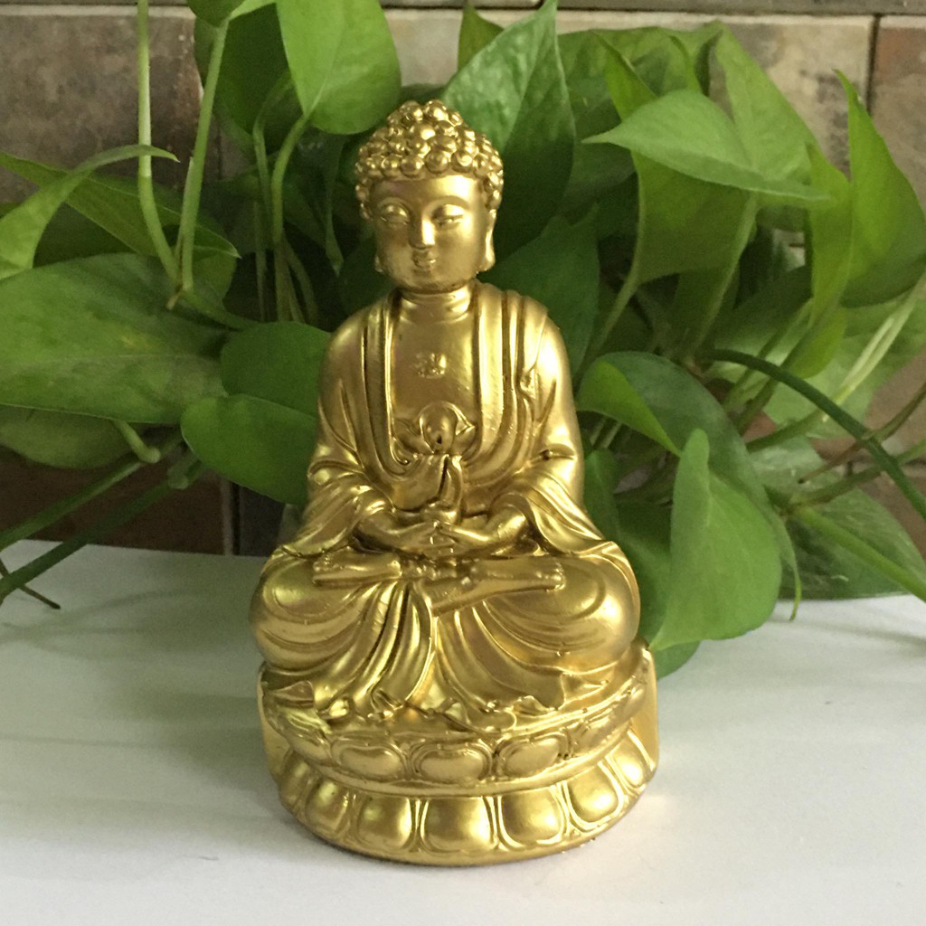 Tượng Phật A Di Đà cao 15 cm màu vàng sơn đồng