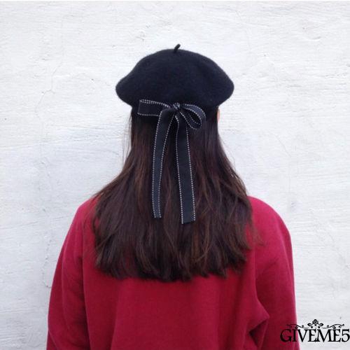 Mũ nồi đen phối nơ dễ thương cho nữ