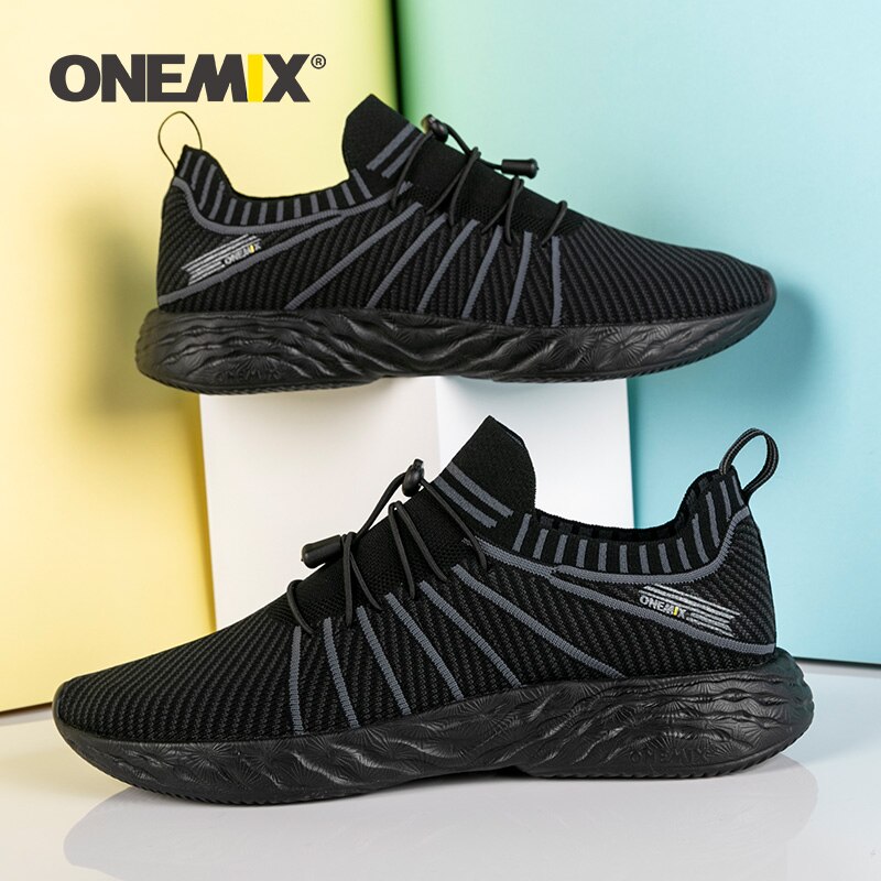 ONEMIX Black Running Shoes Waterproof Breathable Men Training Sneakers Outdoor Anti-Slip Trekking Sports Shoes