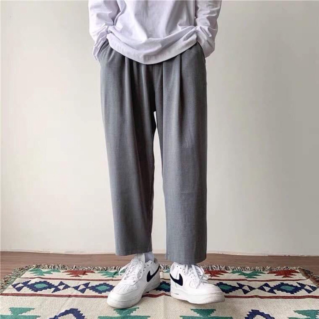 Quần ống rộng đũi suông, Quần baggy unisex , đũi xước dáng rộng phong cách Hàn Quốc