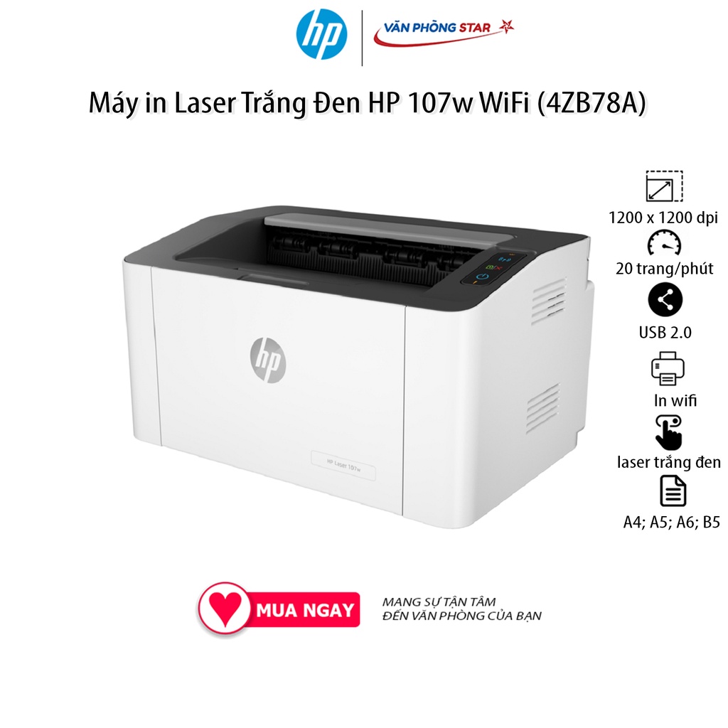 [Freeship] Máy in HP 107W chính hãng mới 100%, in 20trang/phút, công nghệ in laser, máy in wifi từ thiết bị di động