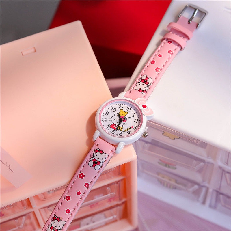 Đồng hồ trang trí hình mèo hello kitty hoạt hình chống thấm nước thời trang 2023 cho trẻ em