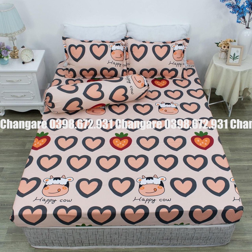 Bộ chăn ga gối cotton Poly Bò trái tim cute mẫu mã đa dạng đủ kịch thước m6 m8 2m2