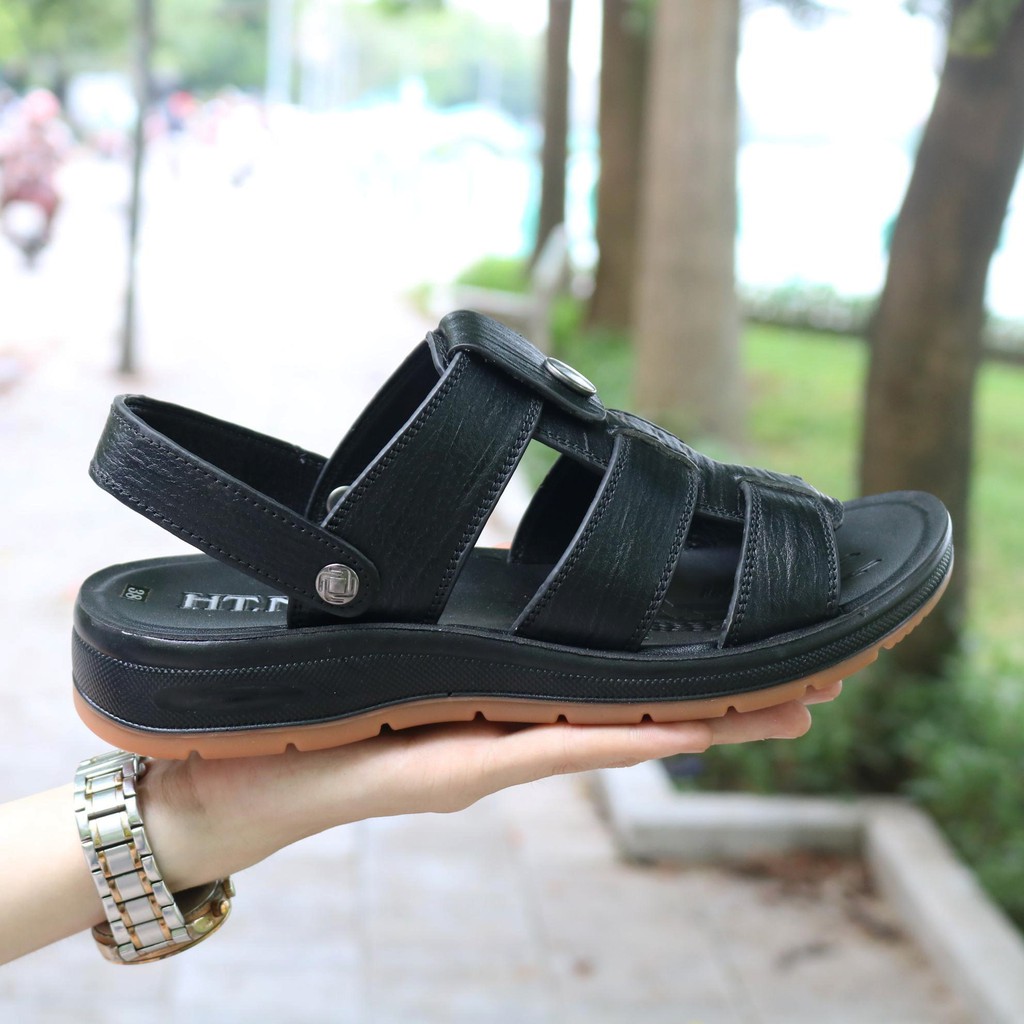 Sandal nam đế cao - giầy sandal nam HT.NEO (1)  da bò xịn, tăng chiều cao 3,5p khâu may chân quai siêu chắc SD96