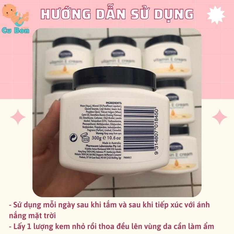 Kem dưỡng da mặt toàn thân REDWIN Vitamin E Cream 300g của úc giúp làn da trắng sáng mịn màng chăm sóc giữ ẩm tự nhiên