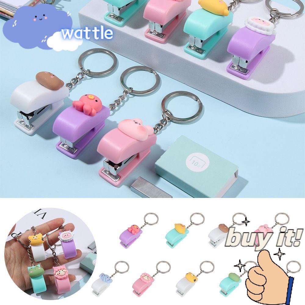 WATTLE Office Supplies Mini Stapler Cartoon Cute Document Binding Hoops Push Clip Portable File Organizer Binder Tools Stationery Stapler Paper Clips