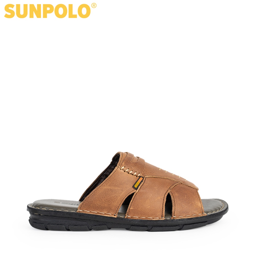 Dép quai ngang nam da bò cao cấp SUNPOLO SUA09B - Có Big size 44 45