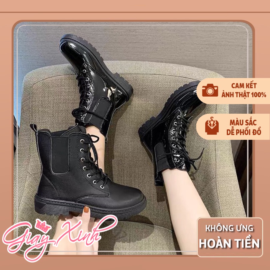 [Hàng loại 1] Giày bốt ulzzang đen bóng, đen nhám cổ chun phong cách Hàn Quốc | BigBuy360 - bigbuy360.vn