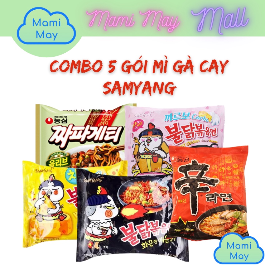 Mì cay Samyang, Mỳ gà cay Hàn Quốc vị truyền thống, phô mai, Carbonara, tương đen Chapagetti, shin ramyun