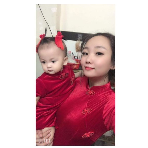 Sườn xám nhung cho mẹ và bé