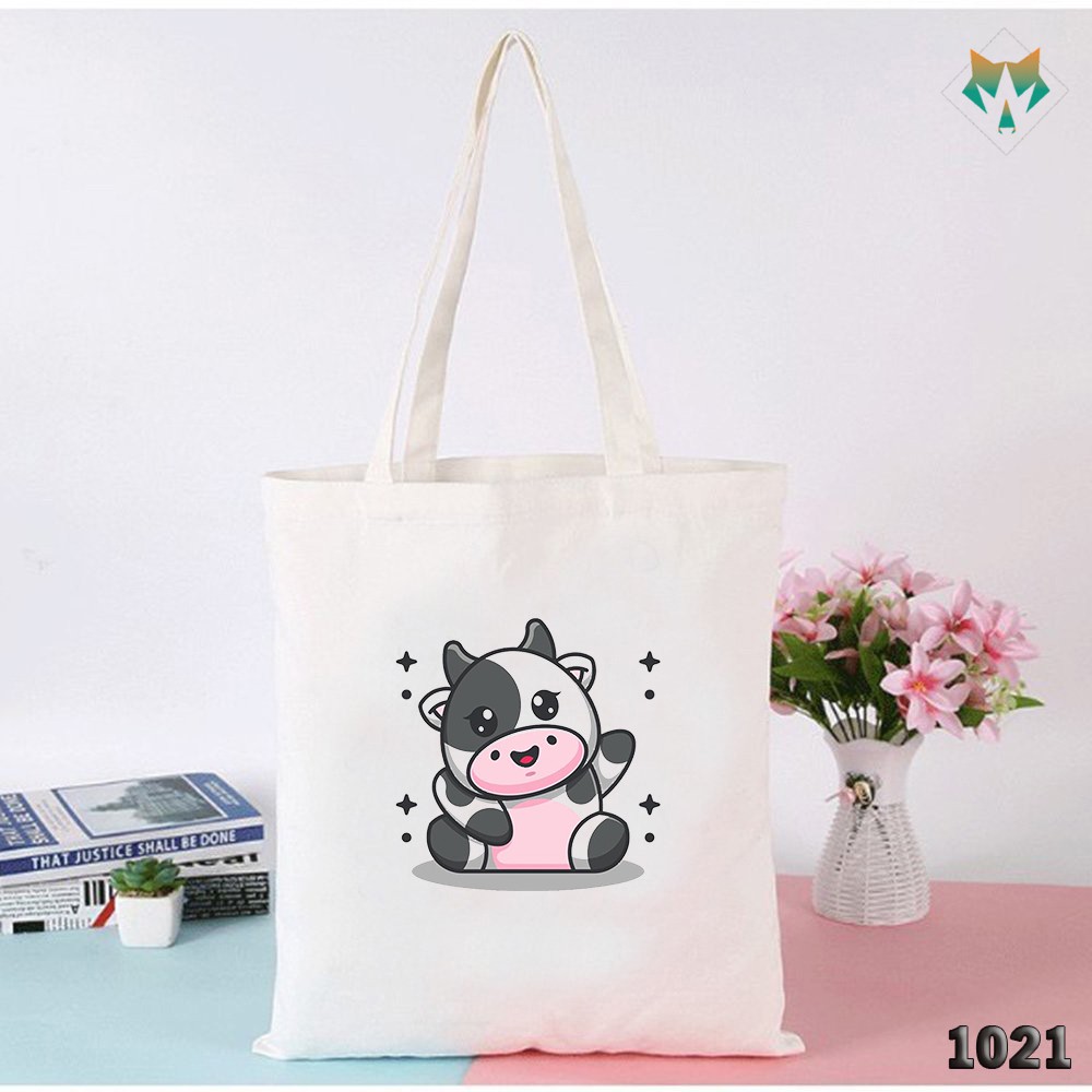 TÚI TOTE TRẮNG CHẤT VẢI CANVAS 1021 484 BÒ SỮA NGÔI SAO DỄ THƯƠNG HÀNG CHUẨN ĐẸP