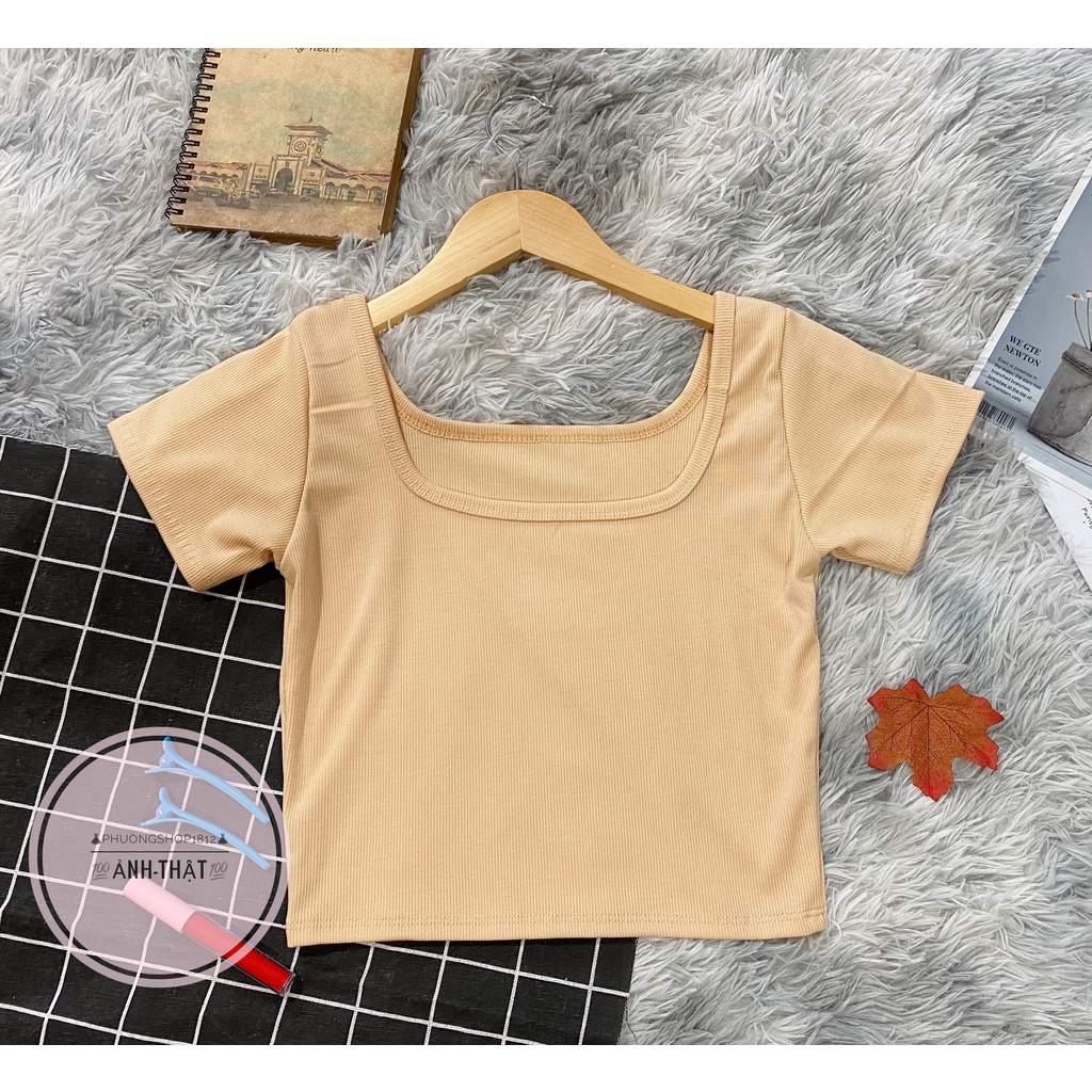 ✔Áo Cổ Vuông Croptop Kiểu Tay Ngắn Ôm Body Sexy 5 Màu Hàn Quốc AO040 [Ảnh_thật ]Phuongshop1812