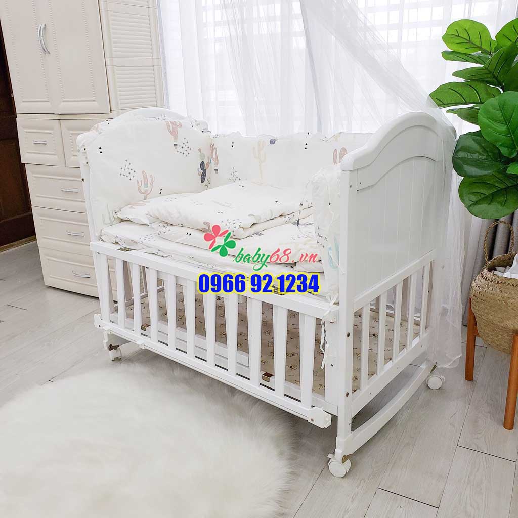 Cũi gỗ cho bé Umoo UM-08136 UM-08137 đa năng - Làm quây cũi, giường gỗ, bàn học, bập bênh cho bé