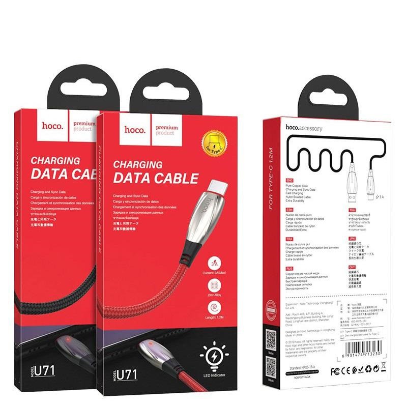 Cáp và truyền dữ liệu Hoco U71 Star cổng Type-C QC3.0, max 3A, dài 1.2M, có đèn báo sạc