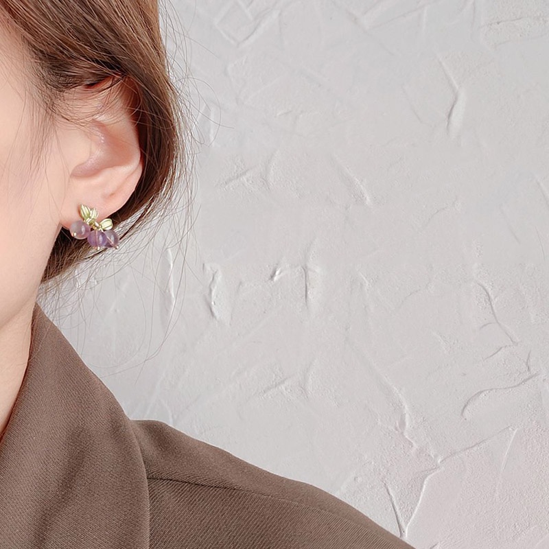 Bông Tai Hình Lá Nho Màu Tím/Xanh Lá Thiết Kế Đơn Giản Xinh Xắn