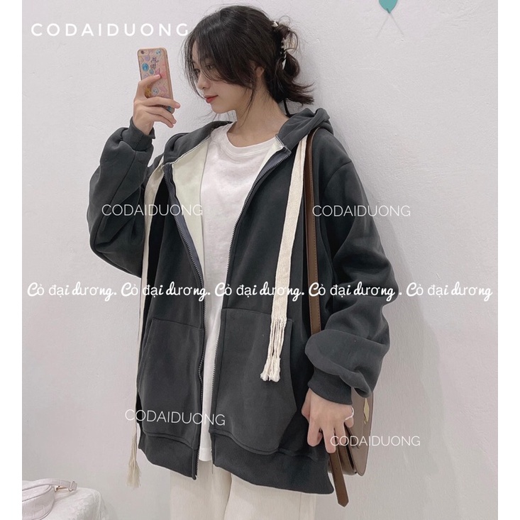 áo khoác nỉ trơn dây to lót nhung kéo khoá | BigBuy360 - bigbuy360.vn