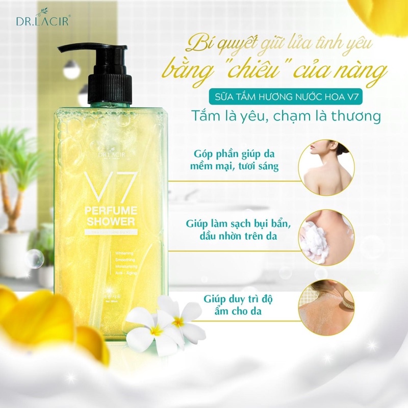 Sữa Tắm Trắng Da v7 DrLacir,Chai 350ml ,giúp da trắng sáng, bảo vệ da,thanh lọc da giúp da mịn màng