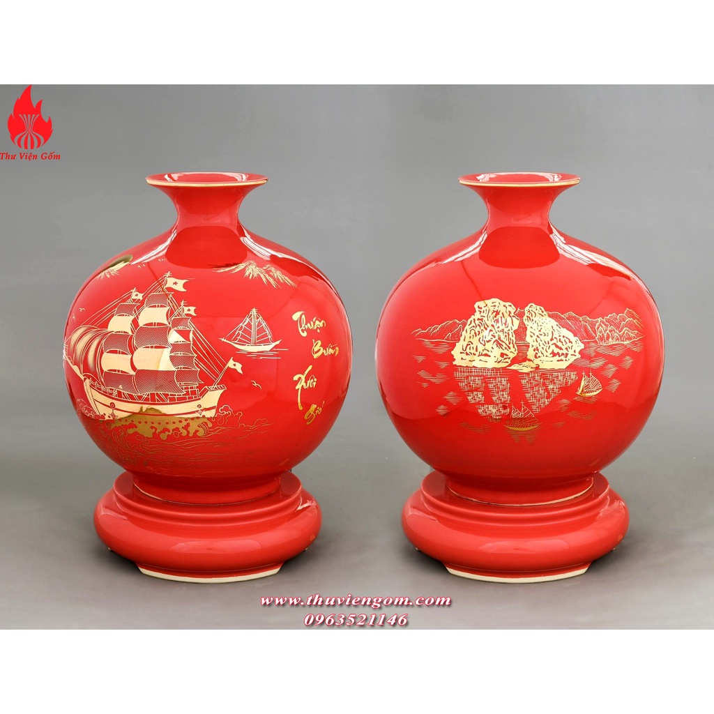 Lọ hoa hút lộc Bình hút tài lộc gốm sứ bát tràng men đỏ