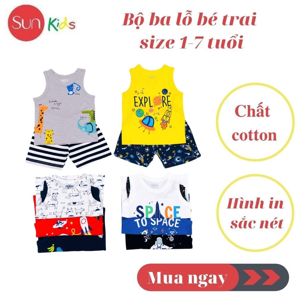 Đồ bộ bé trai, bộ ba lỗ cho bé chất thun cotton, nhiều màu, size 1-7 tuổi - SUNKIDS