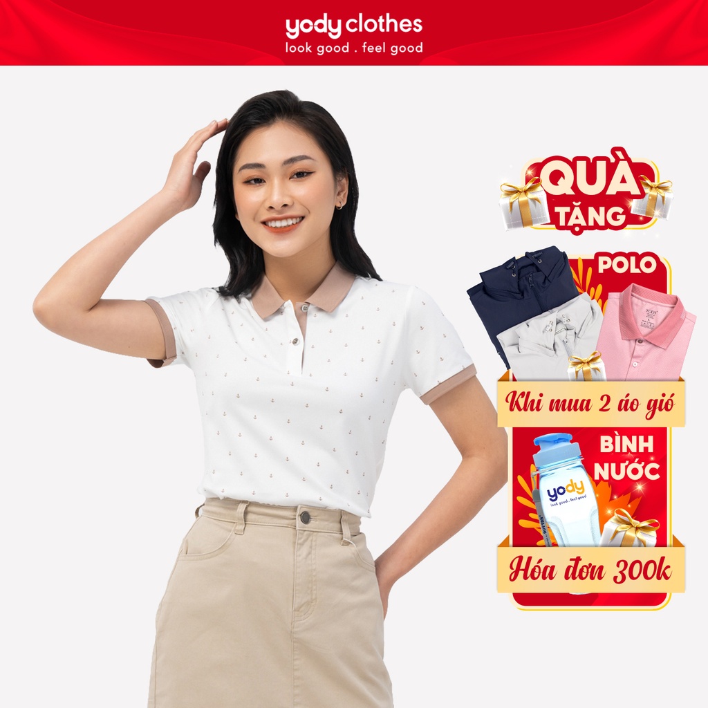 Áo polo nữ mắt chim YODY in hình mỏ neo nhiều màu, phù hợp công sở APN5378
