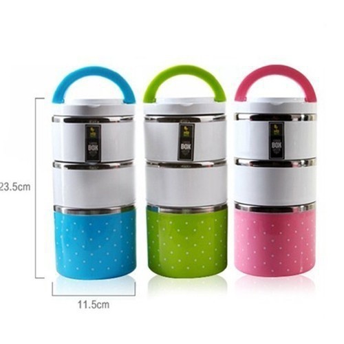 Hộp cơm giữ nhiệt ruột inox chấm bi đa năng - hộp cơm trưa văn phòng tiện dụng