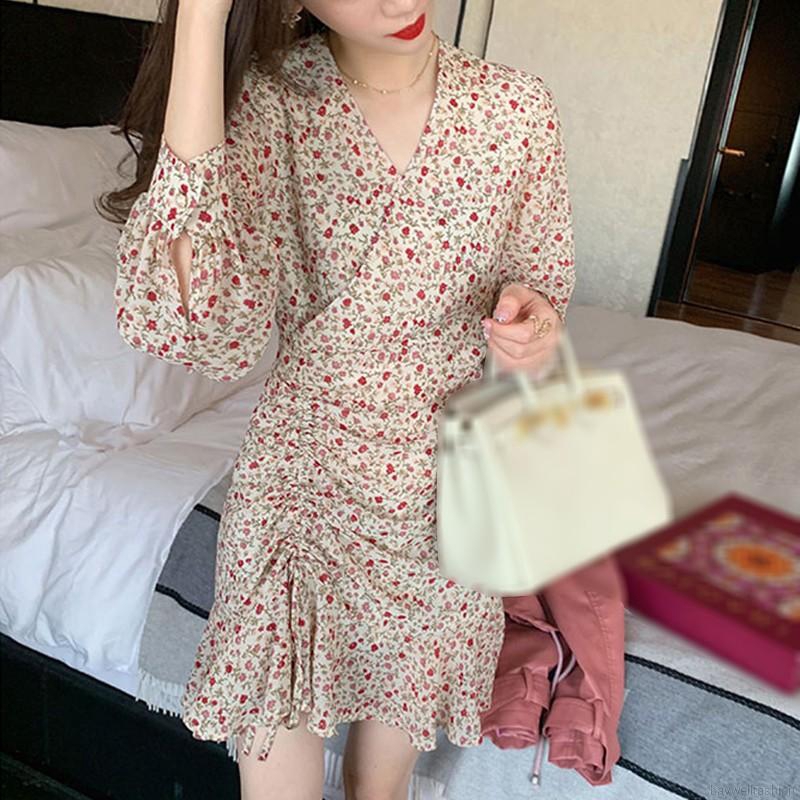 [Baywellfashion]Fashion Women Retro Floral Pleated Long Sleeve Dress | BigBuy360 - bigbuy360.vn