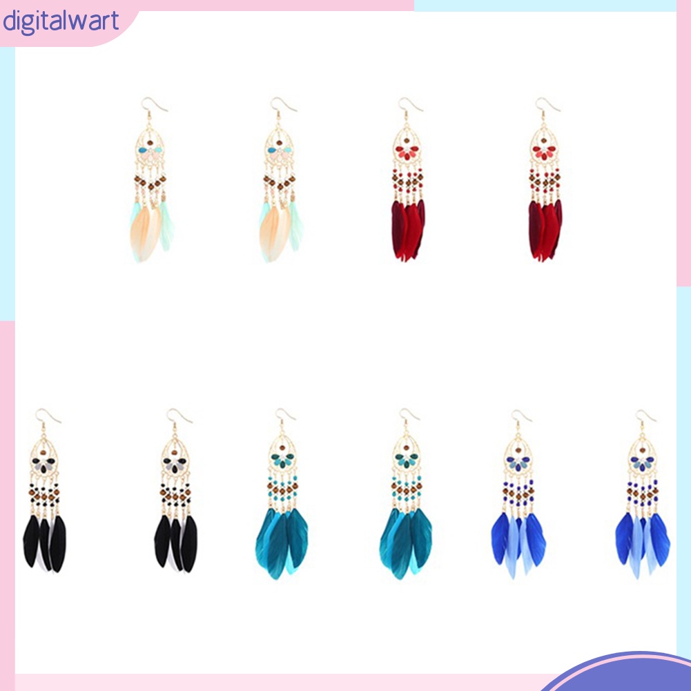 Đôi Bông Tai Dáng Dài Phối Lông Vũ Phong Cách Boho Thời Trang Cho Nữ