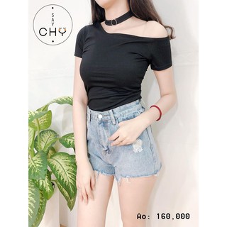 Áo thun trơn body tặng kèm choker sexy