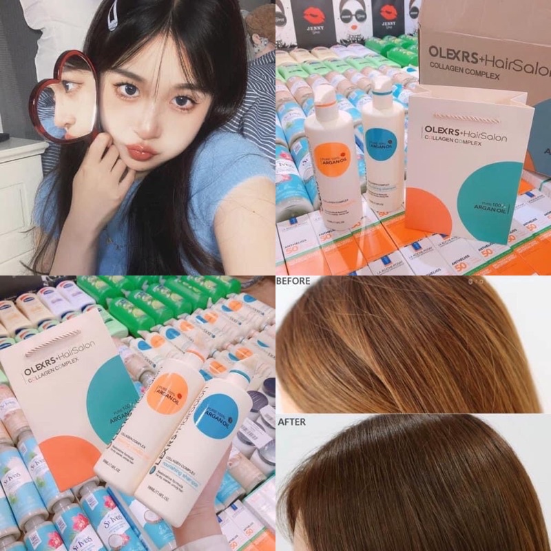 Cặp Dầu Gội Xả Olexrs Argan Oil Collagen Hair Salon Cao Cấp 960ML Phục Hồi Tóc Khô Hư Tổn Giảm Gẫy Rụng
