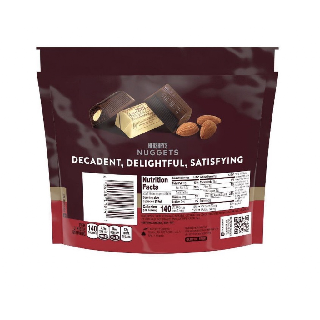 TÚI 286g KẸO SOCOLA ĐEN/ĐẮNG BỌC HẠNH NHÂN Hershey's Nuggets Special Dark Chocolate with Almonds Share Size