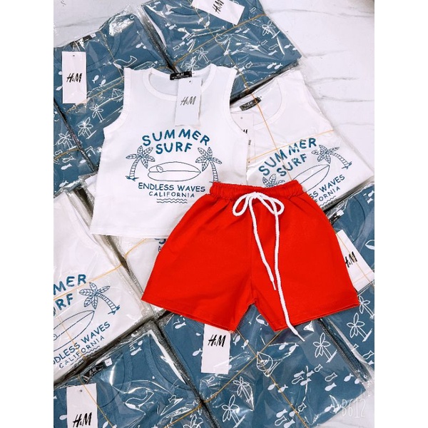 LẺ SIZE OFF 40%, Bộ ba lỗ bé trai 7-16kg vải cotton Quảng Châu, quần áo ba lỗ sát nách cho bé H&M